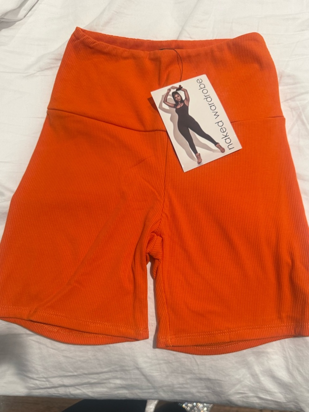 naked wardrobe Ribbed High-Waist Orange Bike Shorts